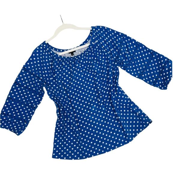Talbots Boat Neck 3/4 Sleeve Polka Dot Knit Top Blue White Medium - Picture 4 of 10
